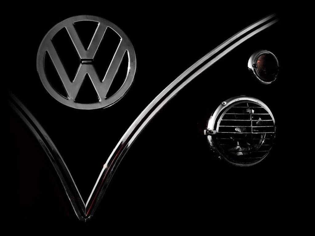 A Closeup Detail View Of A Volkswagen Van Front End